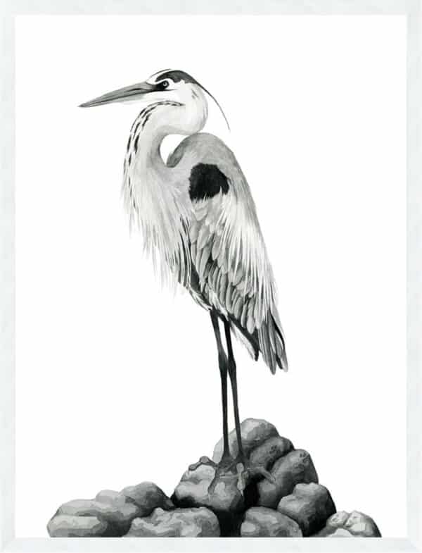 Shoreline Heron in B&W II - Framed to Edge - Image 2