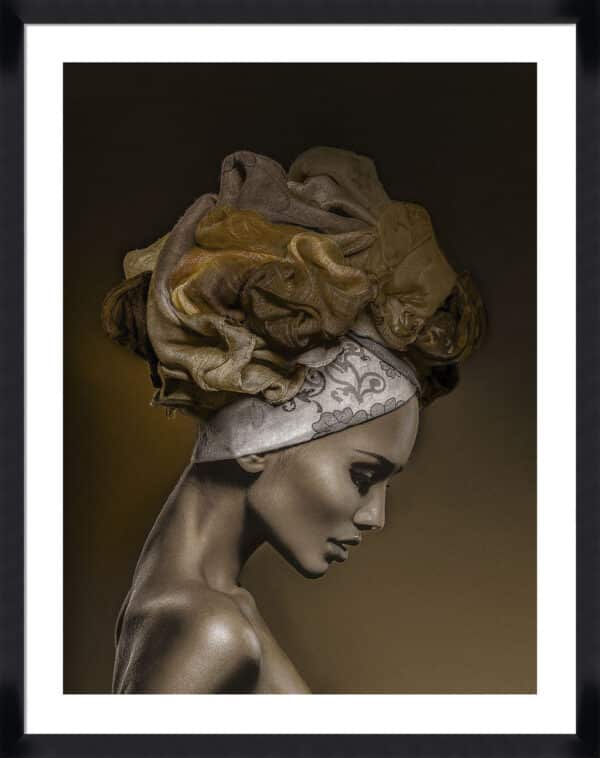 Woman in Thought, Gold - 5cm White Border